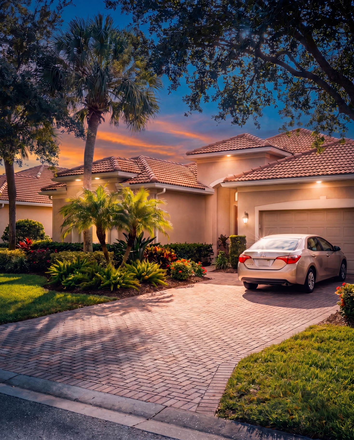 Modern Florida home at golden hour